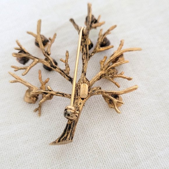 Sterling Gold Vermeil Tree of Life Brooch Pin Crystal Accents Vintage 1960s - Picture 7 of 10